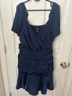 Express Navy Blue Ruffled Midi Dress